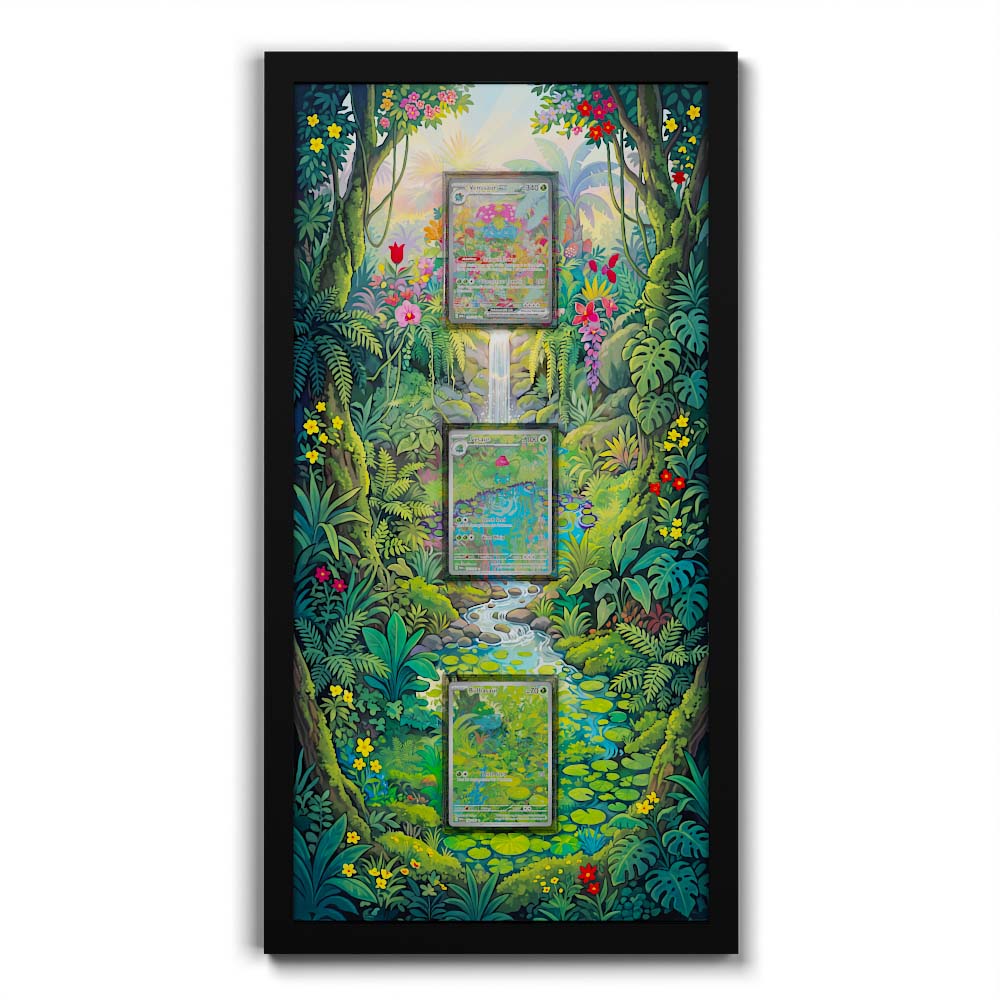 166 Bulbasaur, 167 Ivysaur & 198 Venusaur ex - Extended Artwork Framed Pokemon Card Display