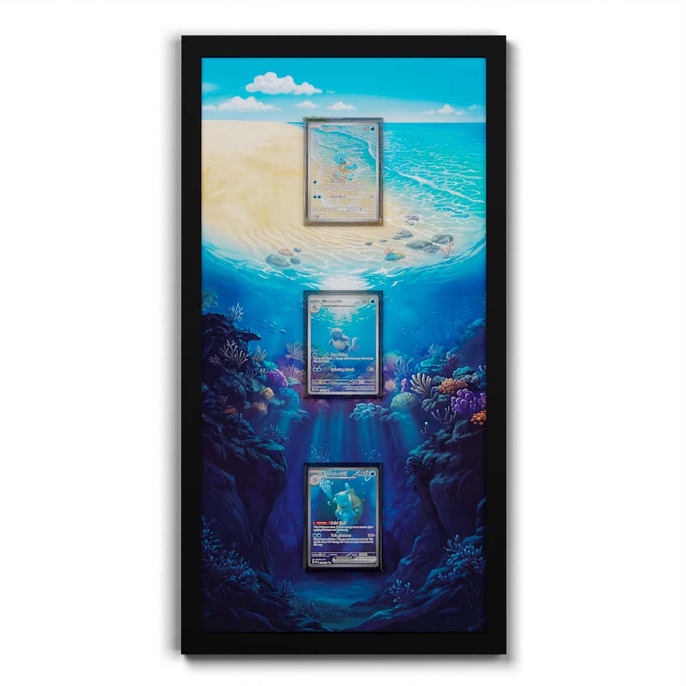170 Squirtle, 171 Wartortle & 200 Blastoise ex - Extended Artwork Framed Pokemon Card Display